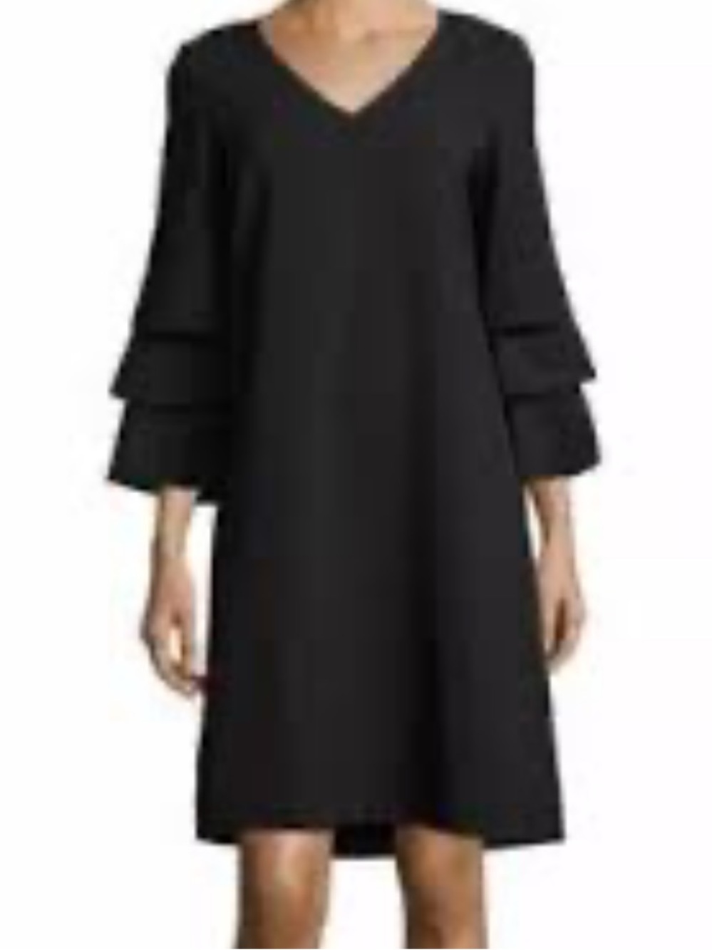 Lafayette 148 New York Black V-Neck Tiered Ruffle Sleeve Dress